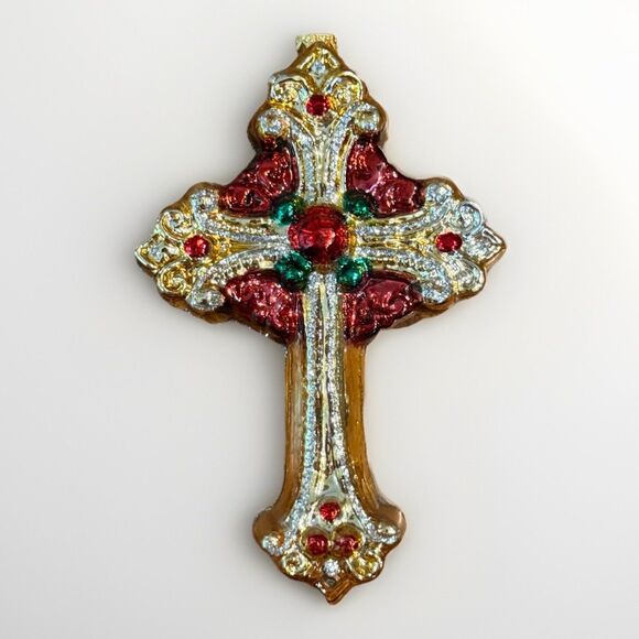 Unbranded Other - European Glass Mouth Blown Colorful Blessings Ornament Religious Cross Christmas